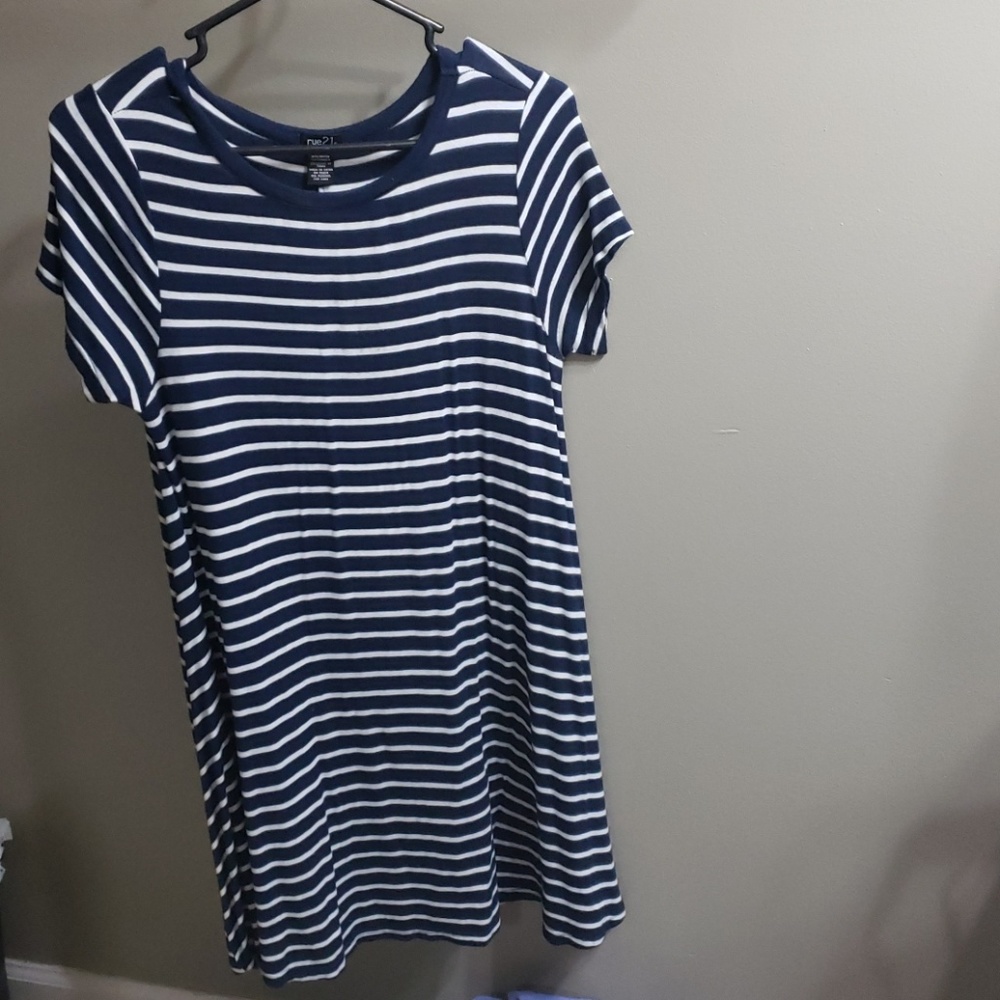 Navy and white striped T shirt dress